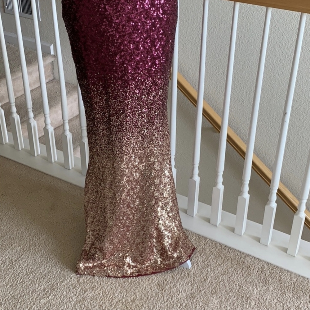 EUC Jump Apparel Burgundy Gold Ombre Sequin Strapless Dress Sz 5/6 - Picture 3 of 8
